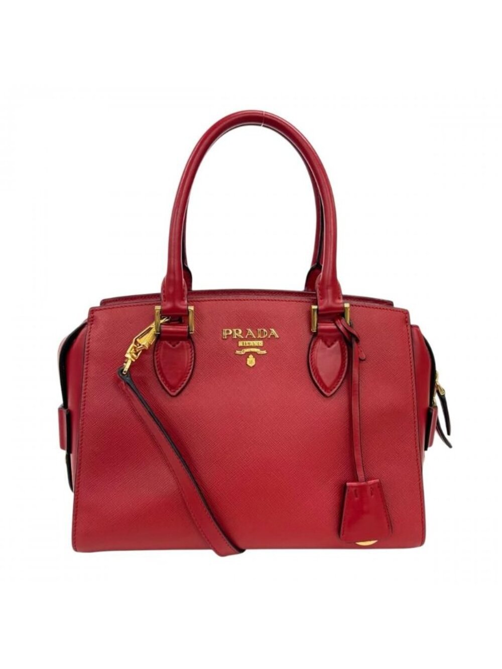 Prada Handbag Saffiano Lux 2-Way Crossbody Leather Red Gold
